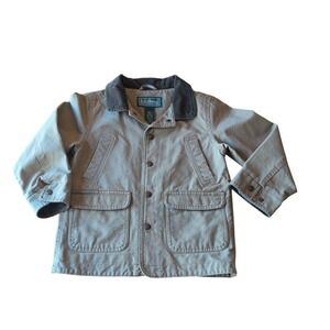LL Bean Coat Jacket For Kids M 5-6 Beige Canvas Barn Chore Corduroy Collar Lined